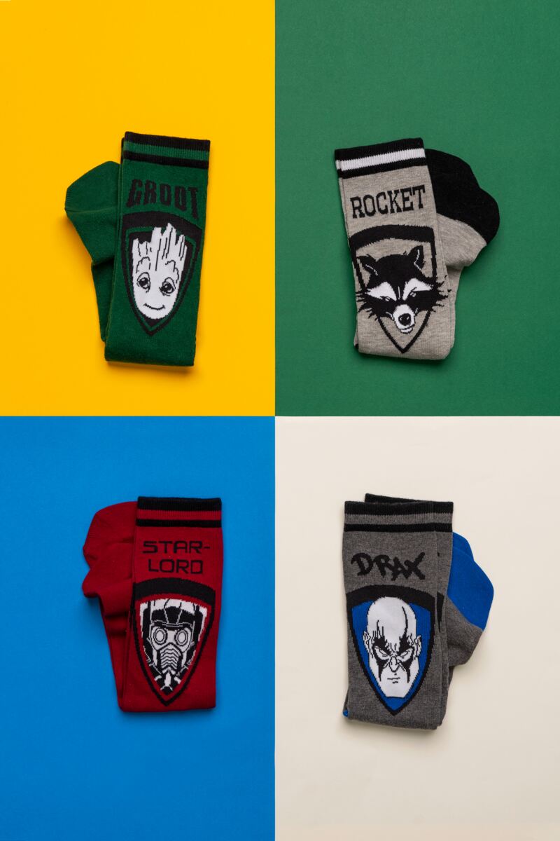 SOCKSHOP Marvel Guardians of the Galaxy Groot, Rocket, Star-Lord and Drax Cotton Socks