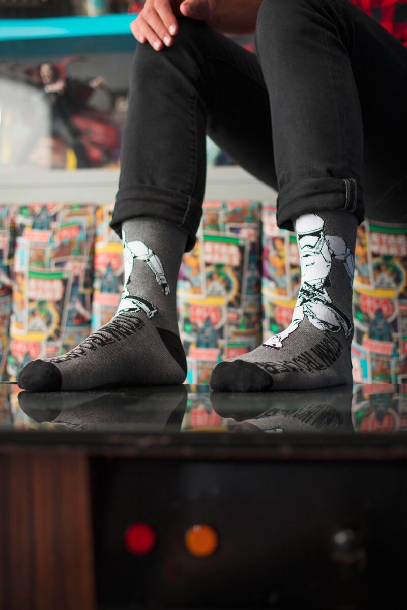 Mens 3 Pair Star Wars New Villains Kylo Ren, Captain Phasma and Storm Trooper Socks