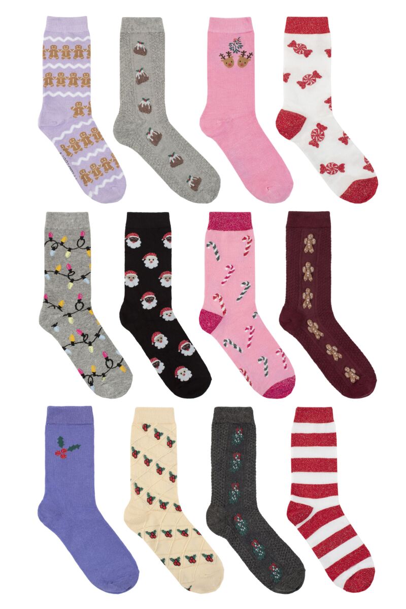 Ladies 12 Pair SOCKSHOP Wildfeet 12 Days of Sock-mas Christmas Lights Light Up Christmas Advent Calendar