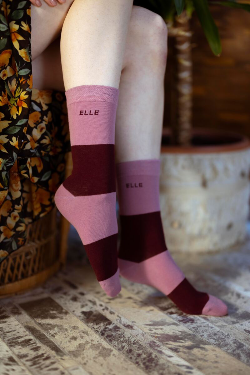 Ladies 3 Pair Elle Plain, Striped and Patterned Cotton Socks with Smooth Toes