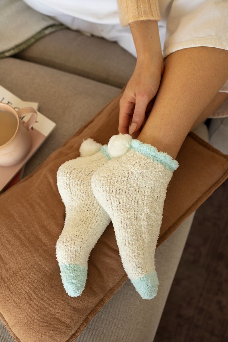 Ladies 2 Pair Elle Cable Cosy Anklet Socks with Pom Poms