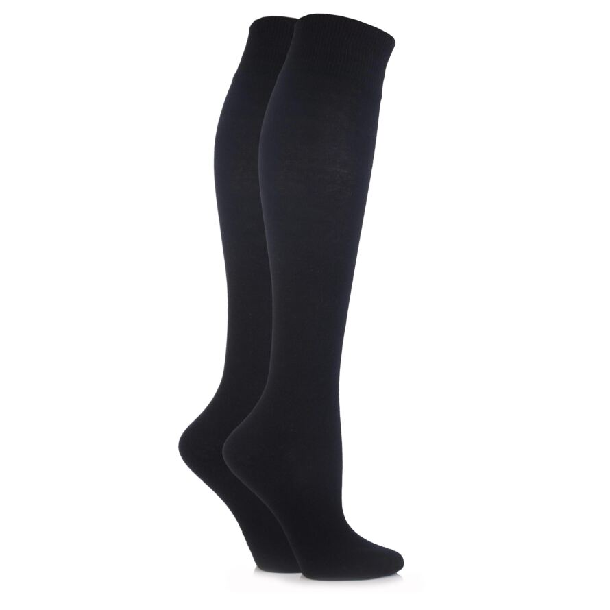 Ladies 2 Pair Elle Plain and Striped Cotton Knee Highs