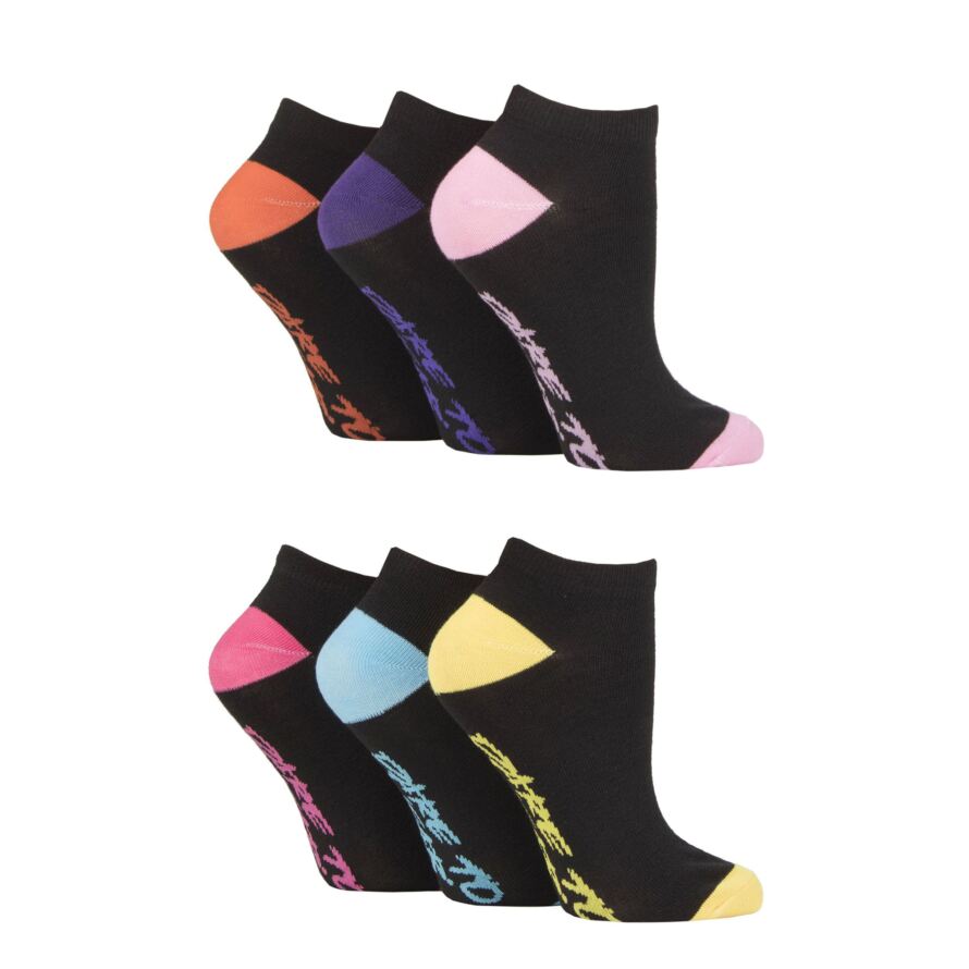 Ladies 6 Pair Dare to Wear Plain and Patterned Trainer Socks