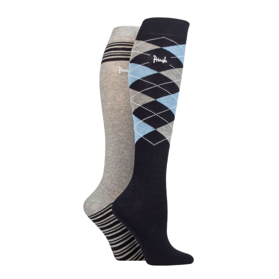 Ladies 2 Pair Pringle Country and Equestrian Cotton Knee High Socks
