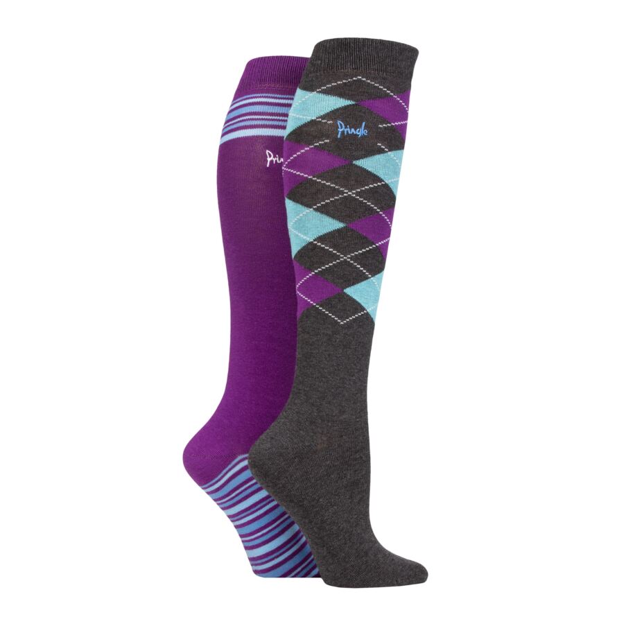 Ladies 2 Pair Pringle Country and Equestrian Cotton Knee High Socks