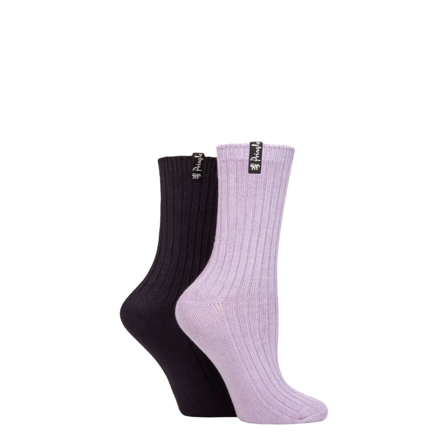 Ladies 2 Pair Pringle Bamboo Ribbed Light Boot Socks from
