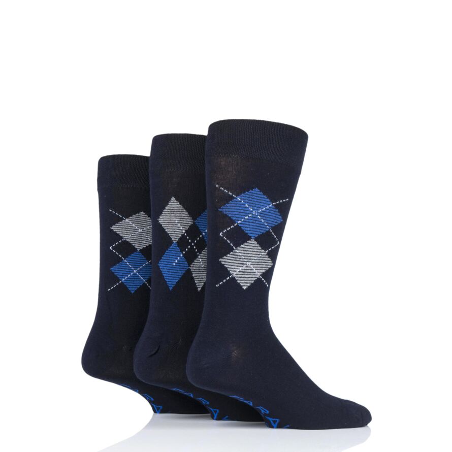 Mens 3 Pair Farah Luxury Bamboo Stripe Plain and Argyle Socks from