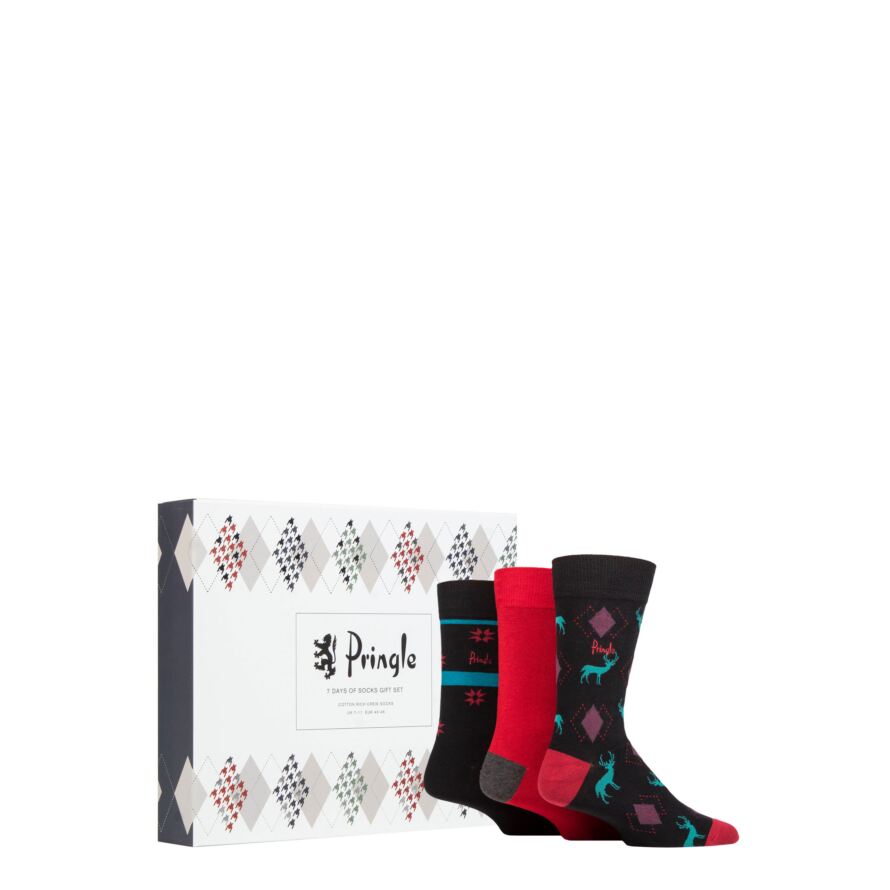 Mens 7 Pair Pringle 7 Days of Socks Christmas Gift Set from