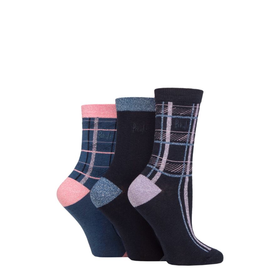 Ladies 3 Pair Pringle Tartan Cotton Lurex Socks with Gift Tag from