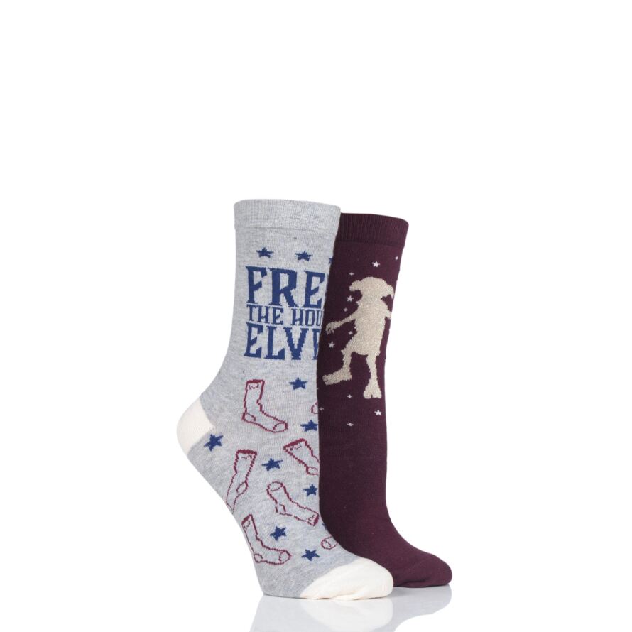 Harry Potter Socken „Dobby Is A Free Elf“ – 2 Paar, Baumwolle, Damen – Knöchellang, Weich & Motivbedruckt