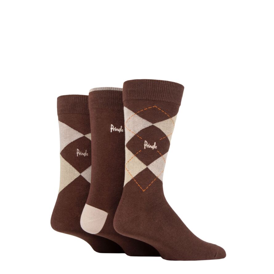 Mens 3 Pair Pringle Bamboo Cotton Blend Argyle Socks