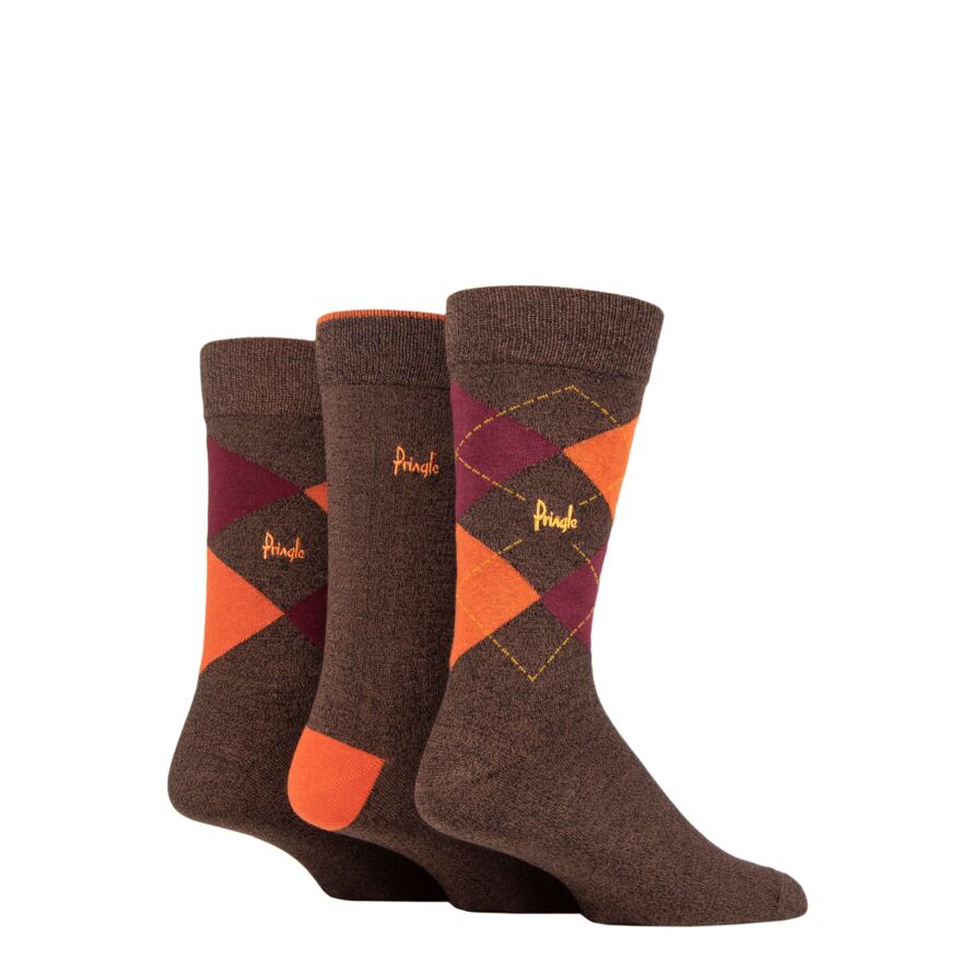 Mens 3 Pair Pringle Bamboo Cotton Blend Argyle Socks