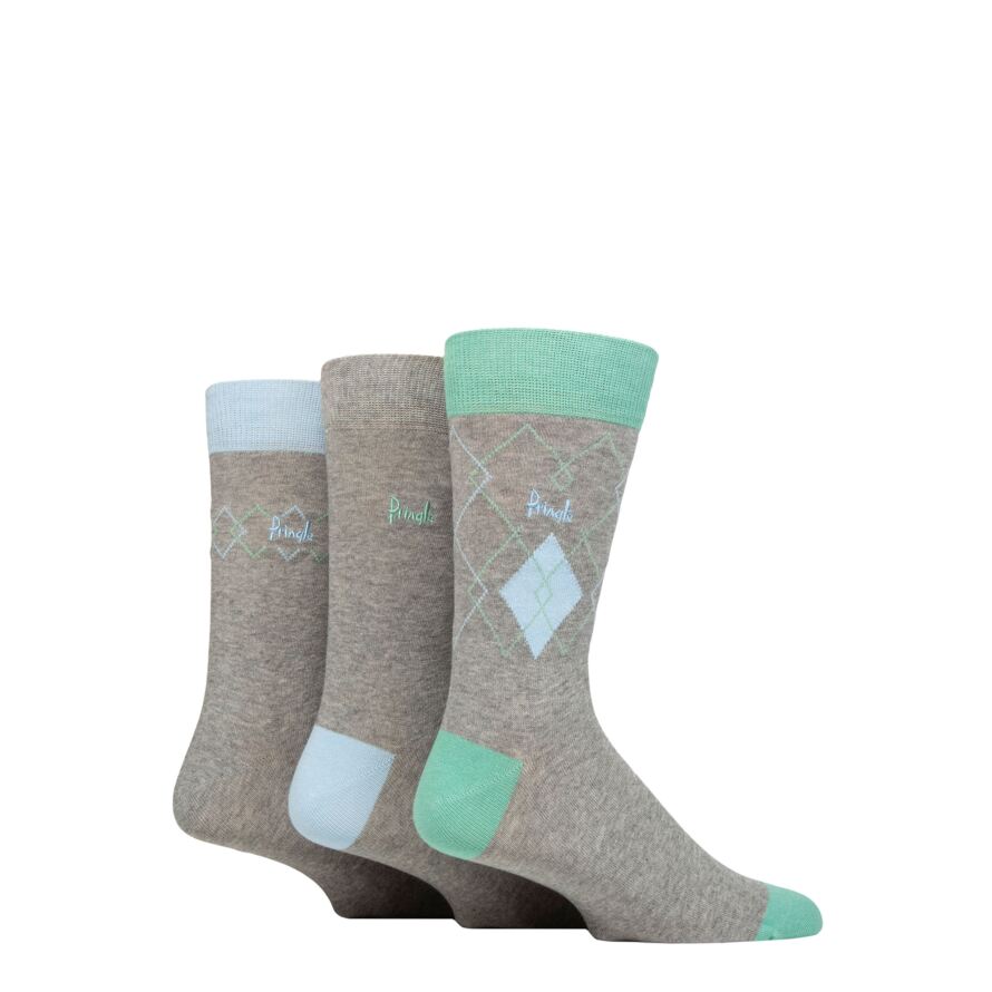 Mens 3 Pair Pringle Cotton and Recycled Polyester Patterned Socks