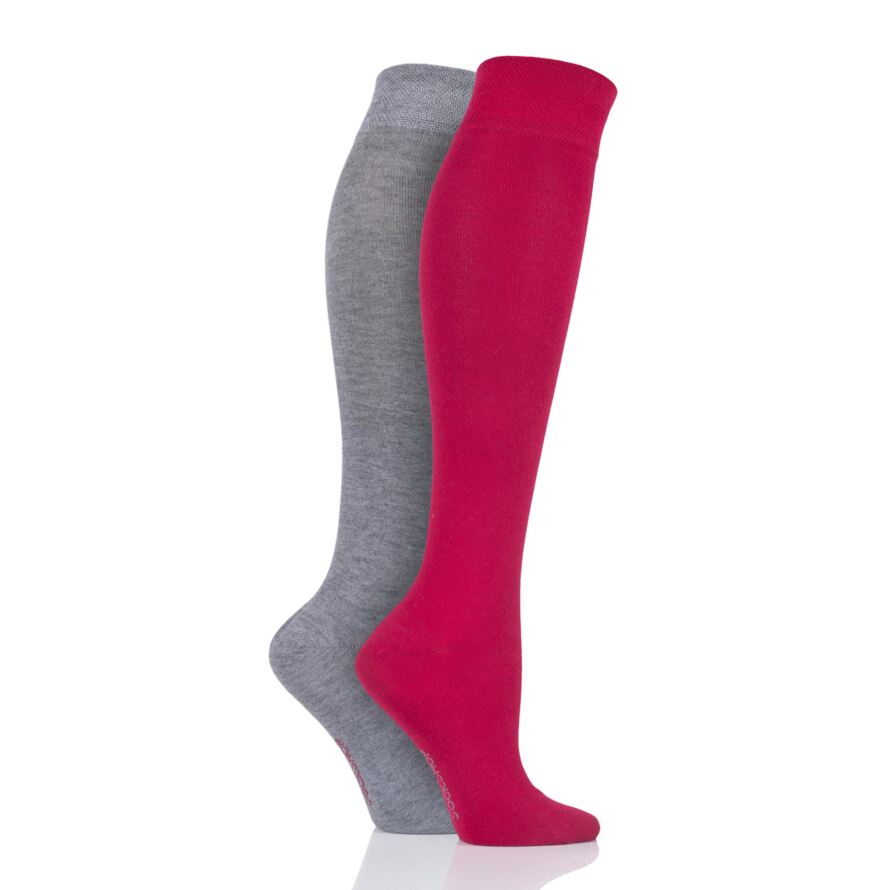 Ladies 2 Pair Plain Bamboo Knee High Socks with Smooth Toe
