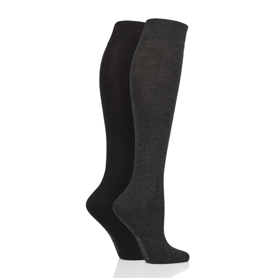 Ladies 2 Pair Plain Bamboo Knee High Socks with Smooth Toe