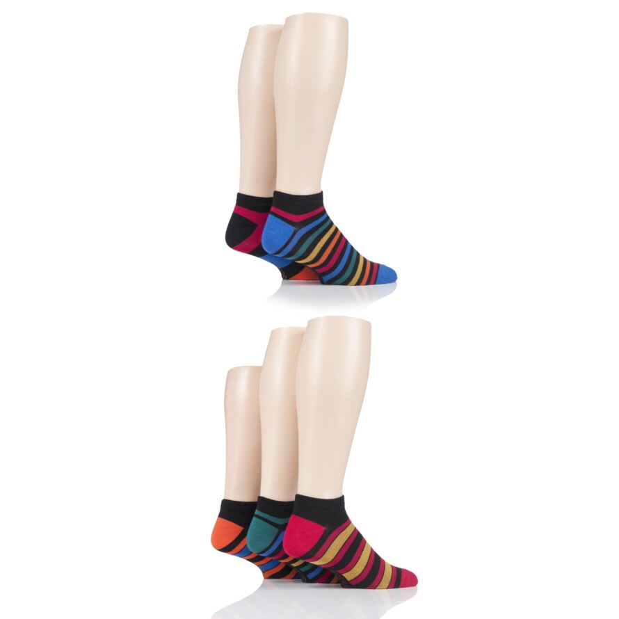 Mens 5 Pair Bamboo Striped Trainer Socks from