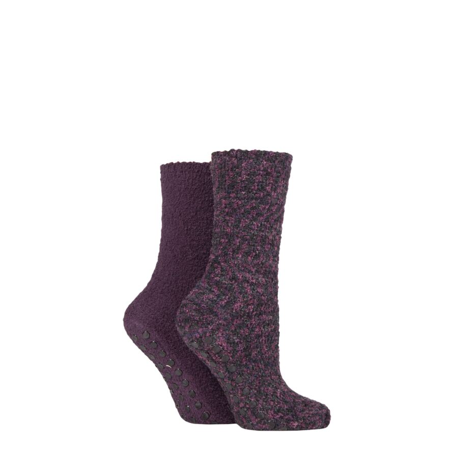 Ladies 2 Pair Cosy Slipper Socks with Grip from