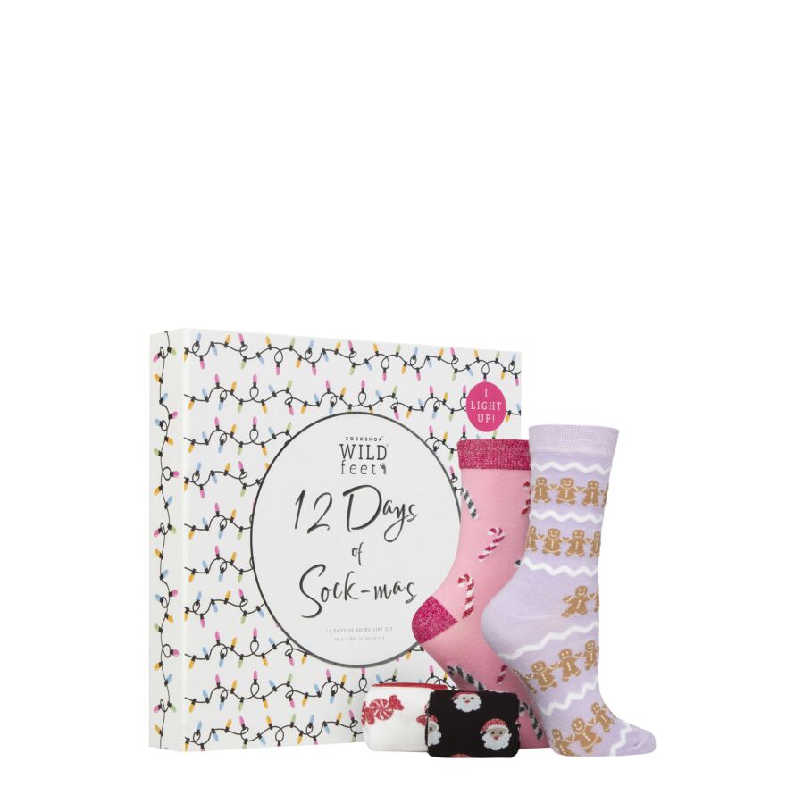 Ladies 12 Pair Wildfeet 12 Days of Sockmas Christmas Lights