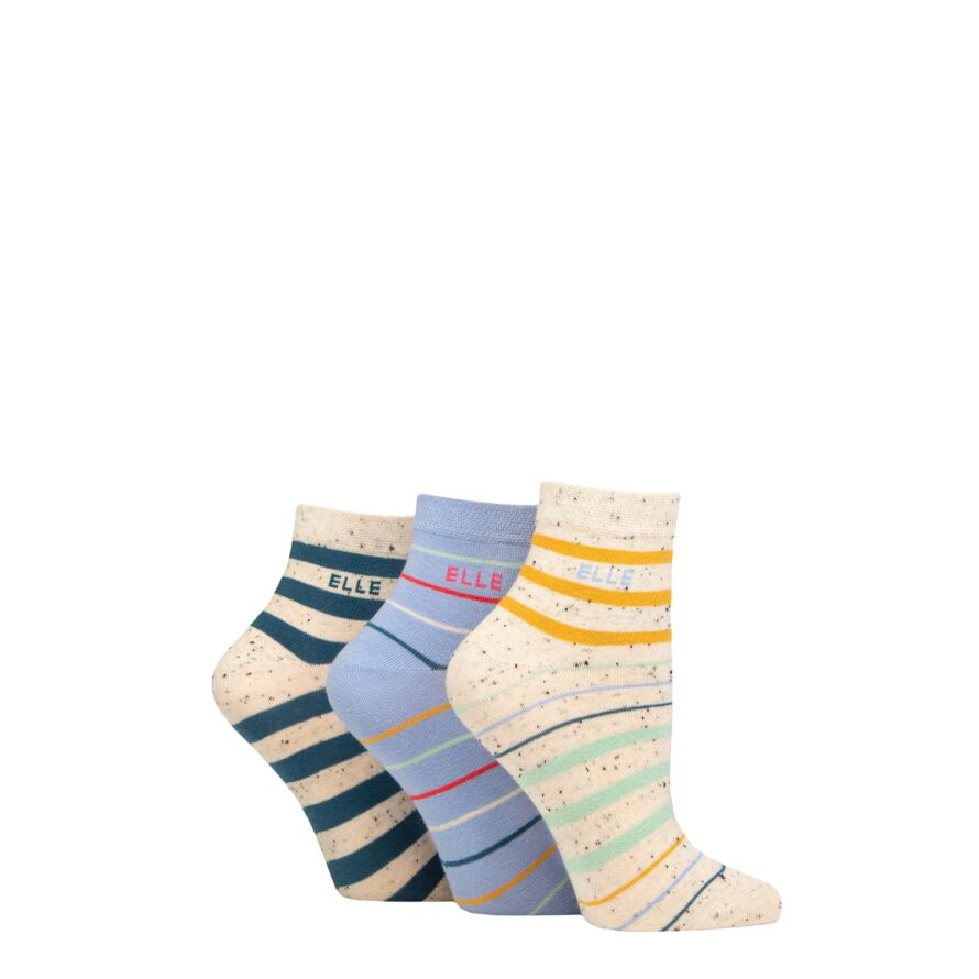 Ladies Elle Striped Cotton Ankle Socks from