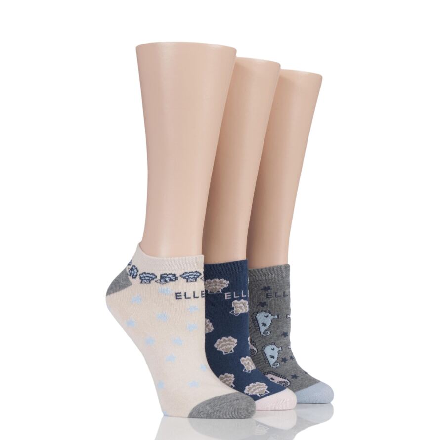 Ladies Elle Patterned Cotton No Show Socks