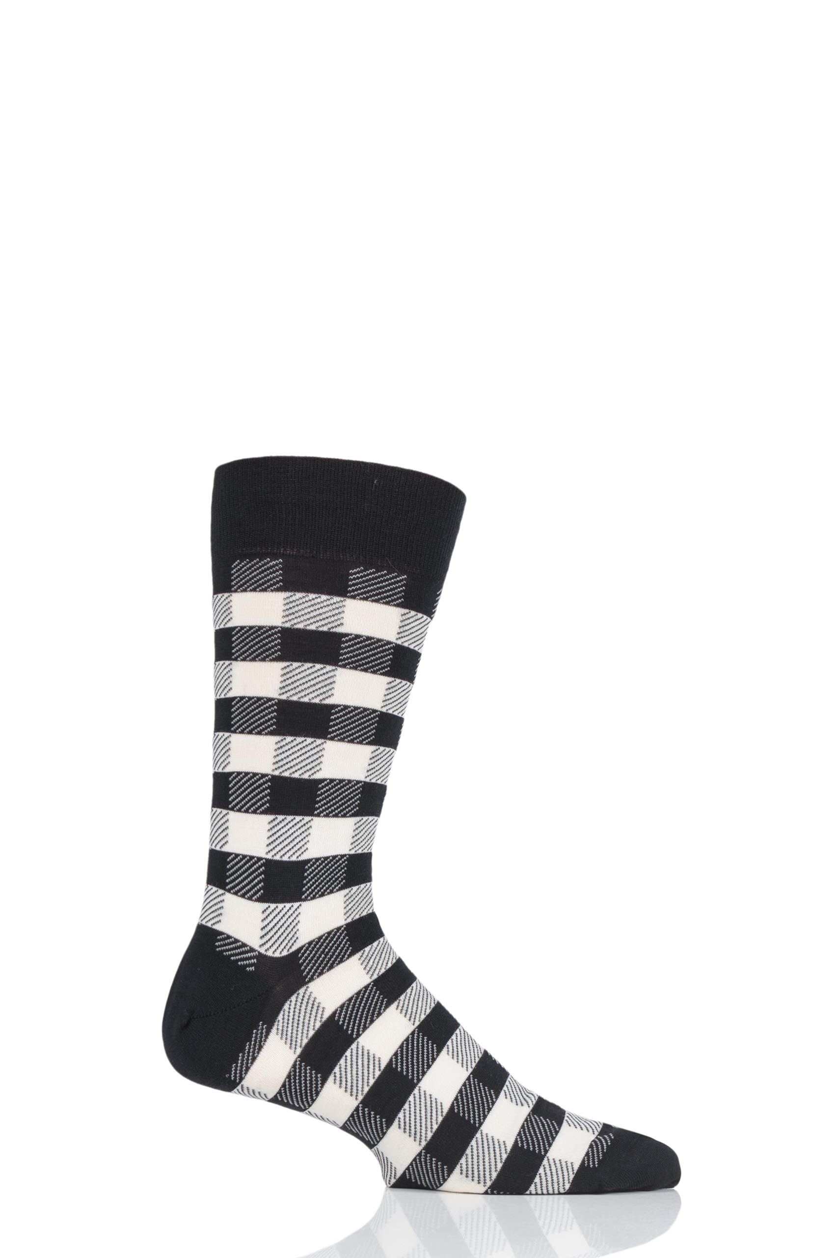 Image of 1 Pair Black / Cream Cooper Gingham Check Merino Wool Modern Plus Socks Men's 10-12 Mens - Pantherella