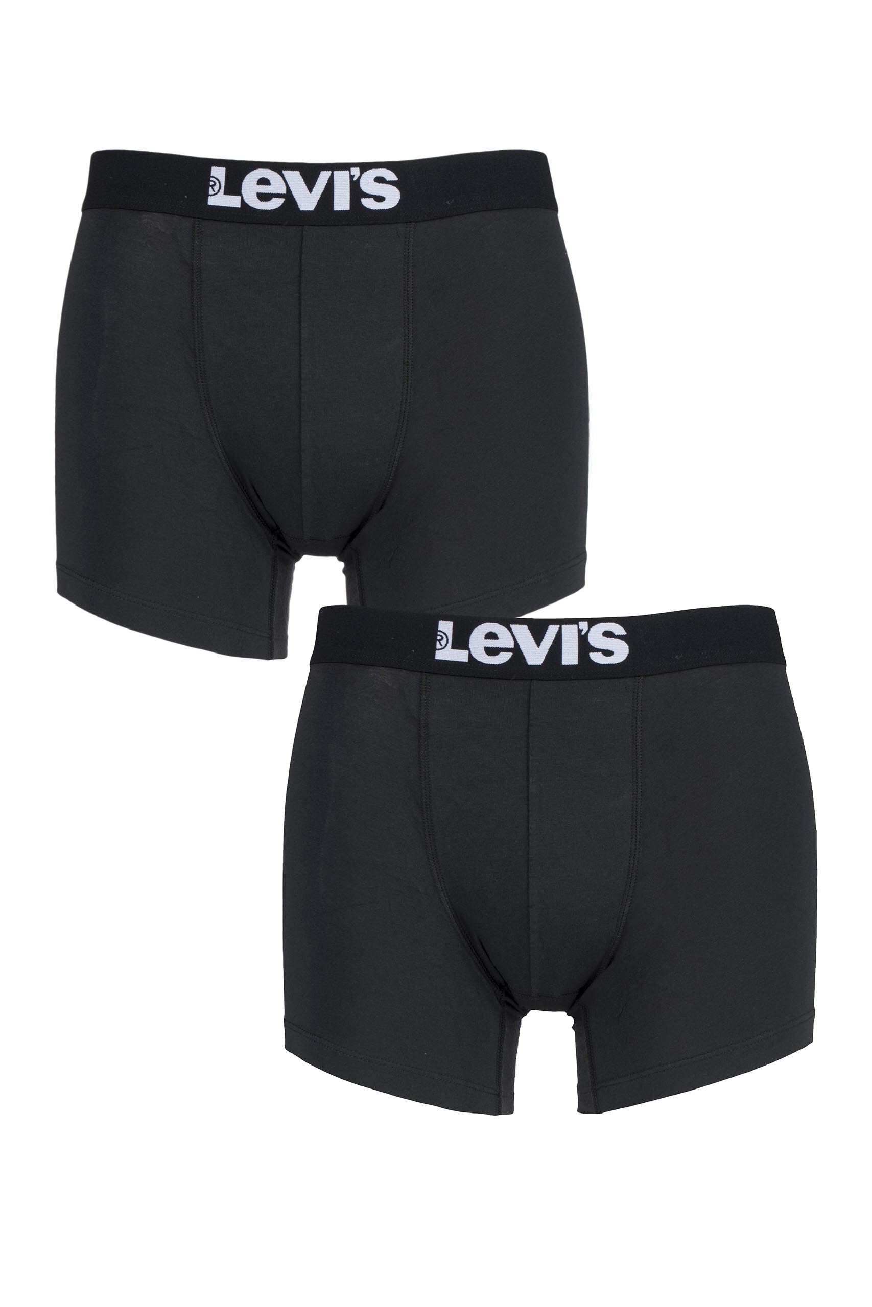 Image of 2 Pack Jet Black Levis Plain Cotton Boxer Shorts In Jet Black Men's Small - Levi's