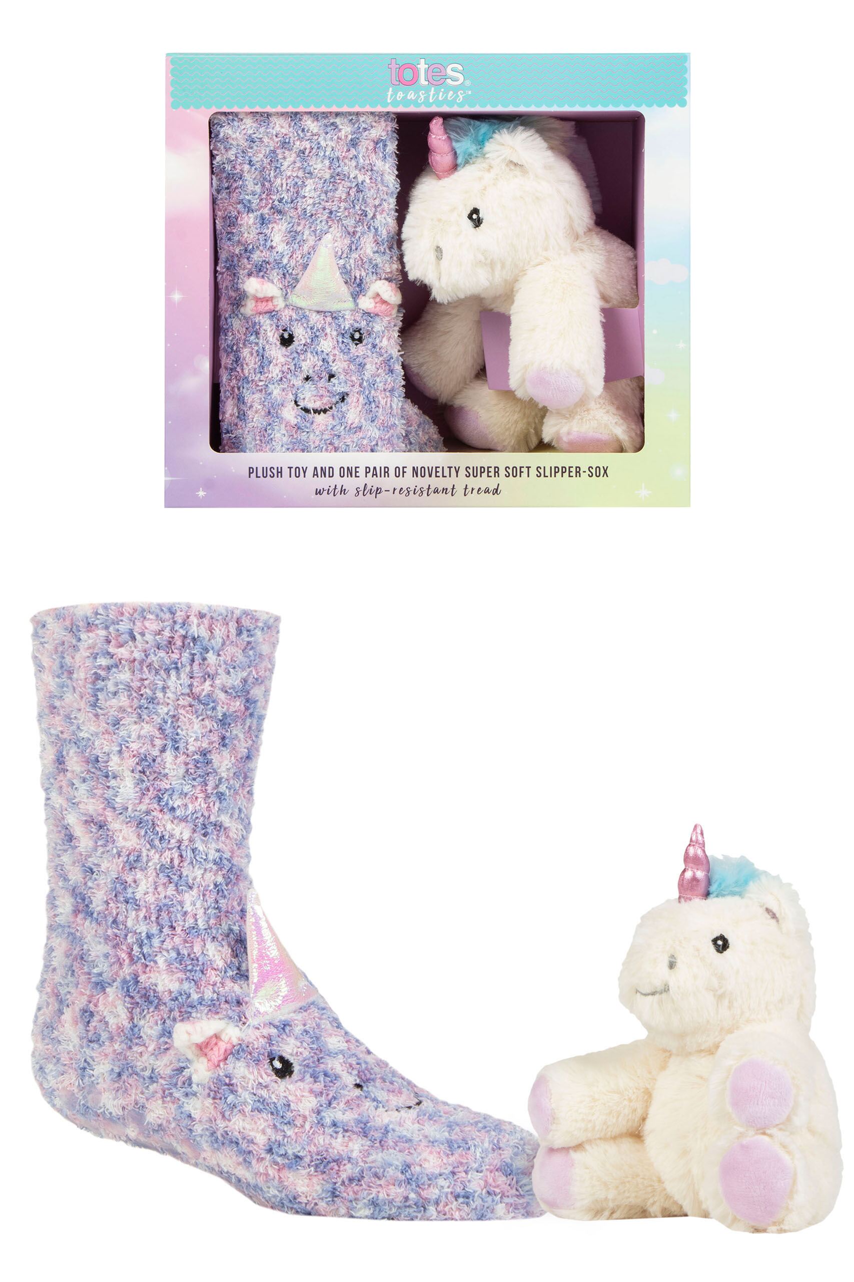 Boys and Girls 1 Pair Totes Super Soft Slipper Socks With Plush Toy Unicorn 3-8 Years