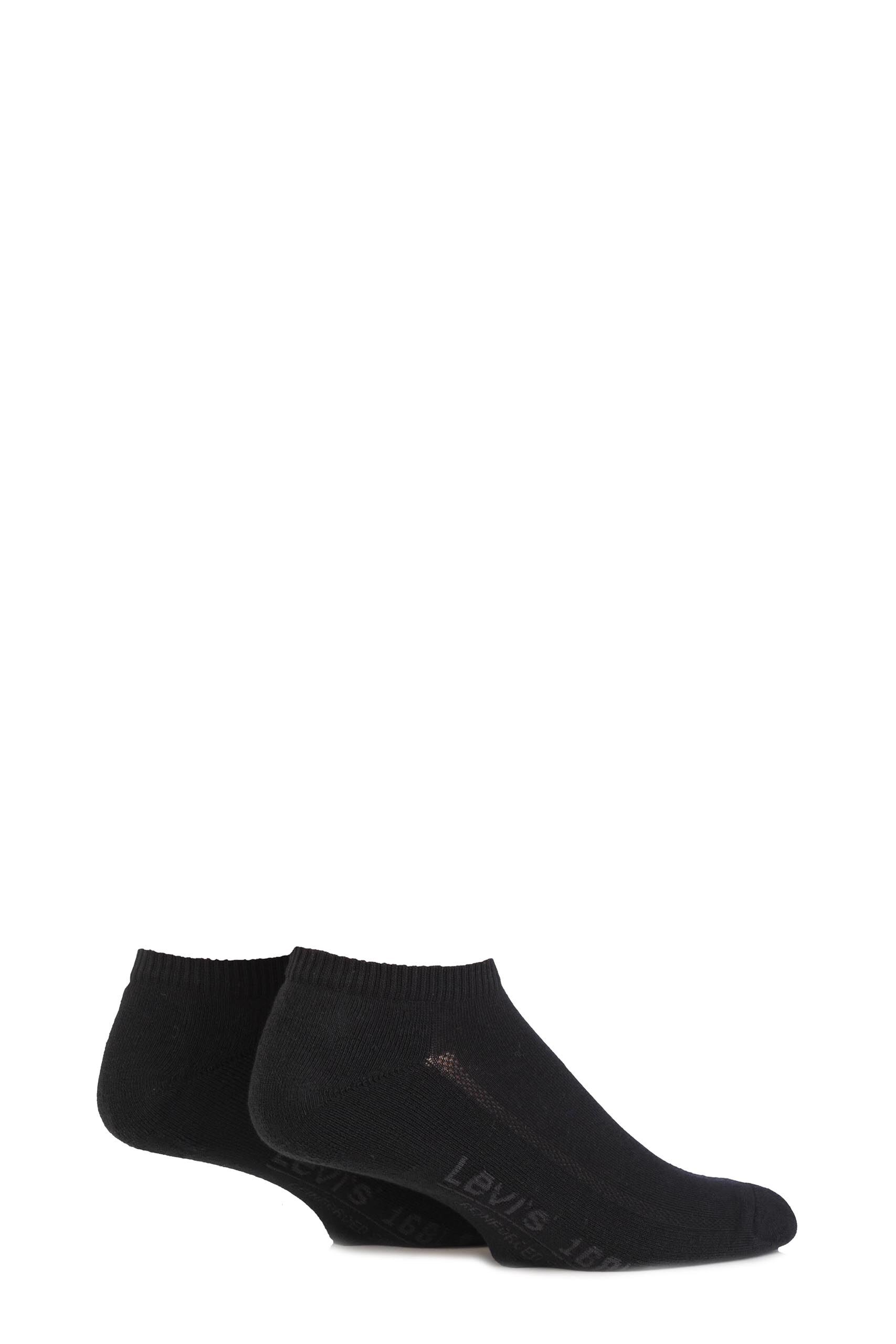 Image of 2 Pair Jet Black Levis 168LS Plain Cushioned Low Cut Socks Men's 6-8 Mens - Levi's