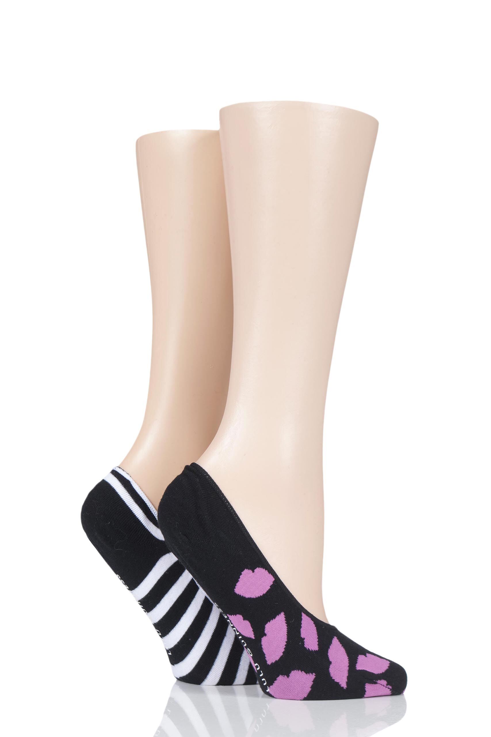 Image of 2 Pair Pink Small Lips Cotton Ped Socks Ladies 4-8 Ladies - Lulu Guinness