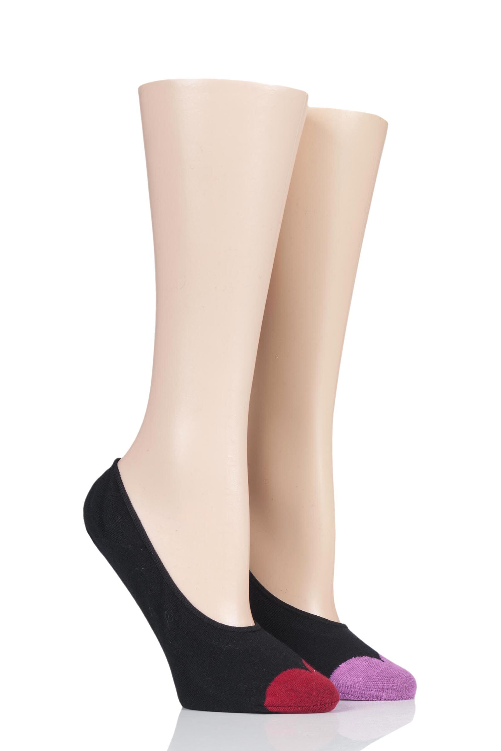 Image of 2 Pair Mixed Big Lips Cotton Ped Socks Ladies 4-8 Ladies - Lulu Guinness