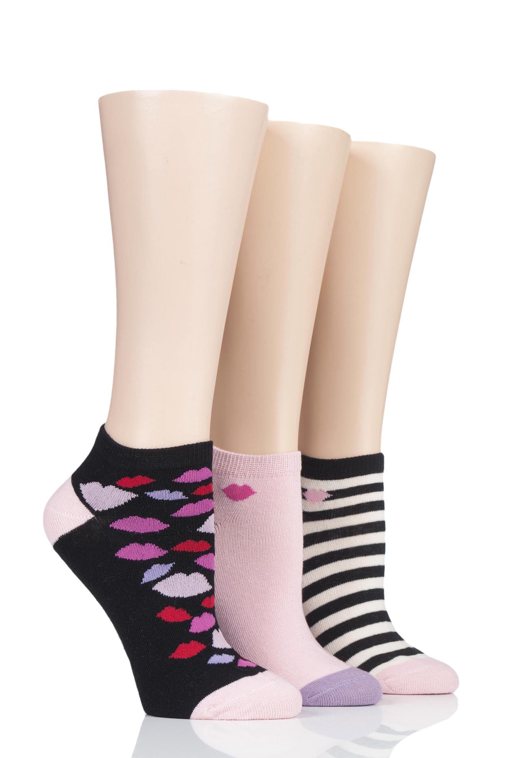 Image of 3 Pair Black Stripe Cotton Secret Socks Ladies 4-8 Ladies - Lulu Guinness