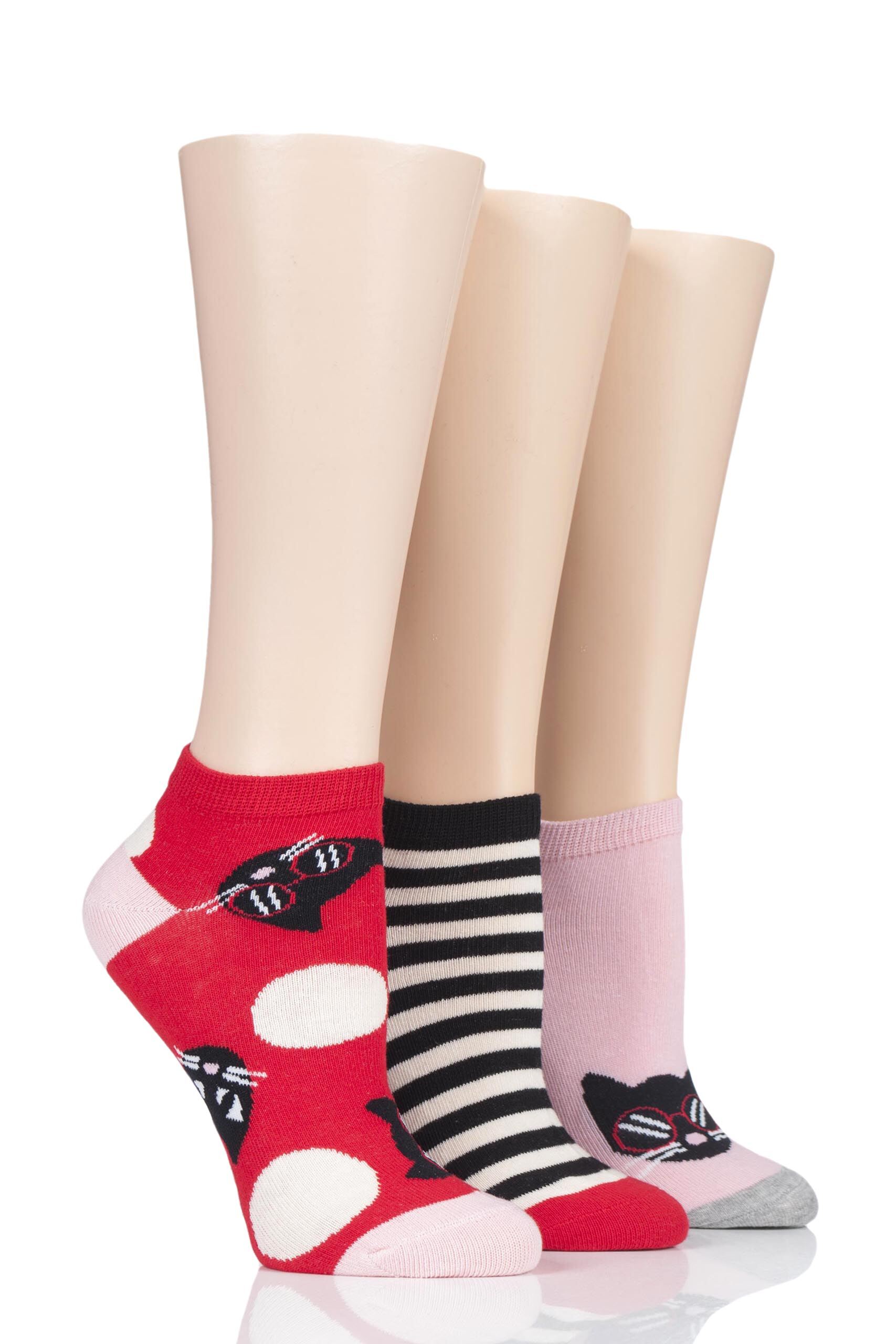 Image of 3 Pair Cats Cotton Secret Socks Ladies 4-8 Ladies - Lulu Guinness