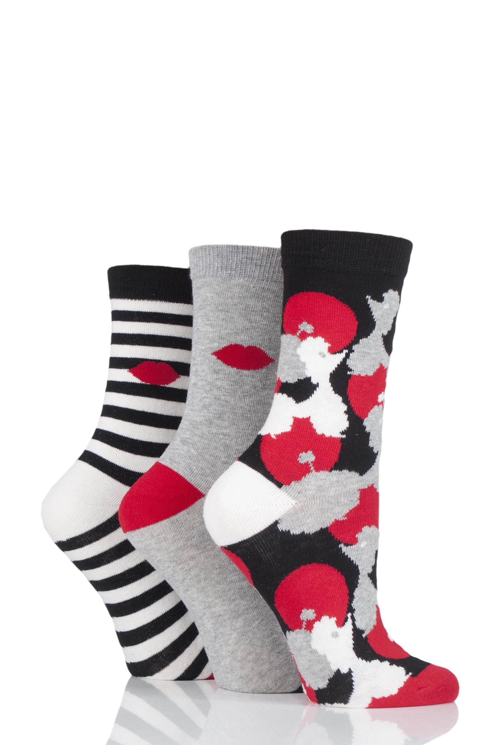 Image of 3 Pair Grey All Over Poodles Cotton Socks Ladies 4-8 Ladies - Lulu Guinness