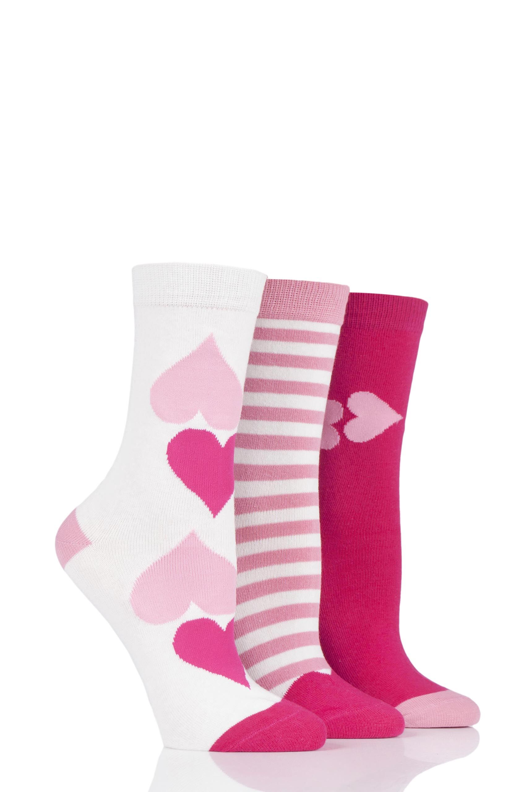 Image of 3 Pair White Hearts Cotton Socks Ladies 4-8 Ladies - Lulu Guinness