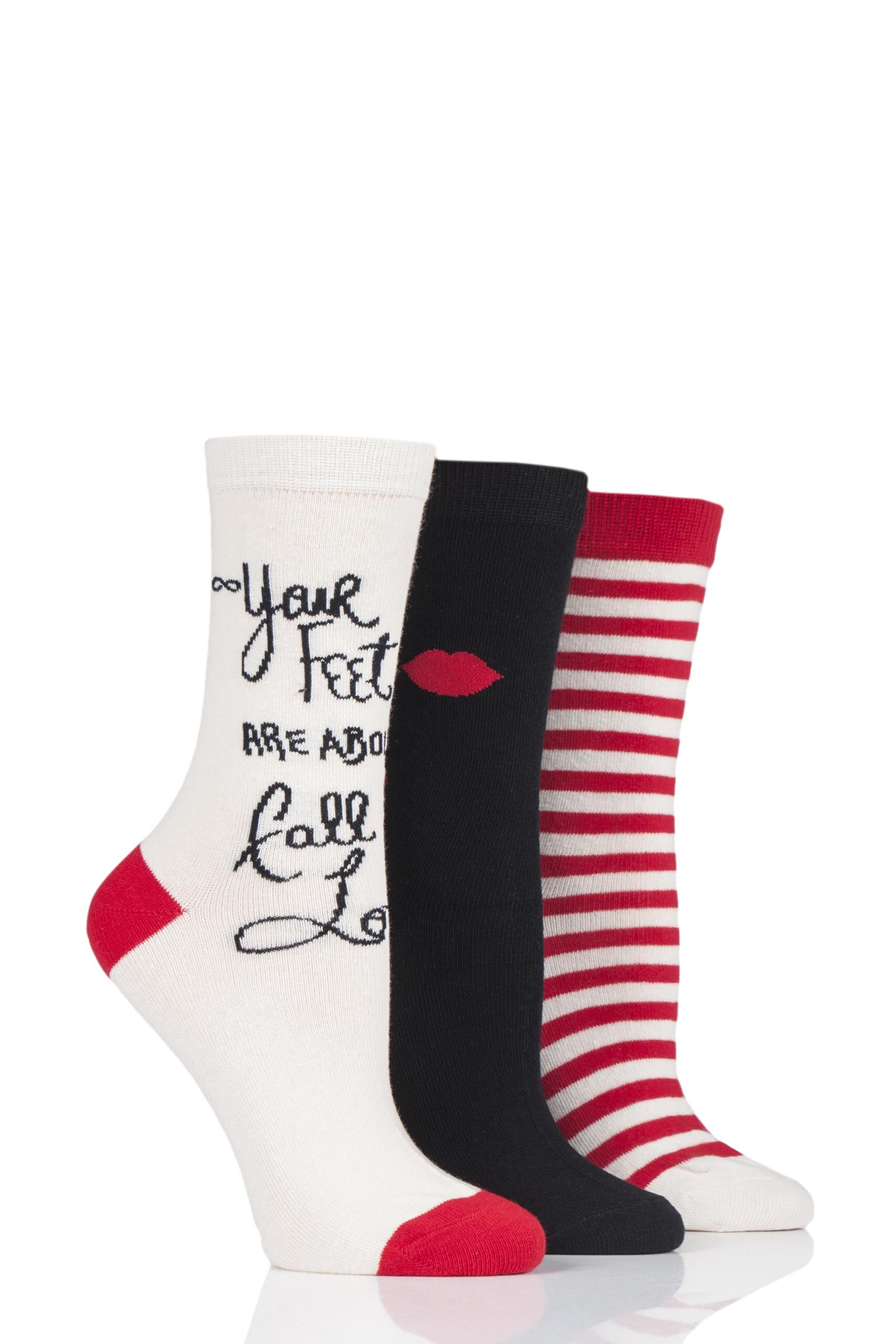 Image of 3 Pair Assorted Love Cotton Socks Ladies 4-8 Ladies - Lulu Guinness