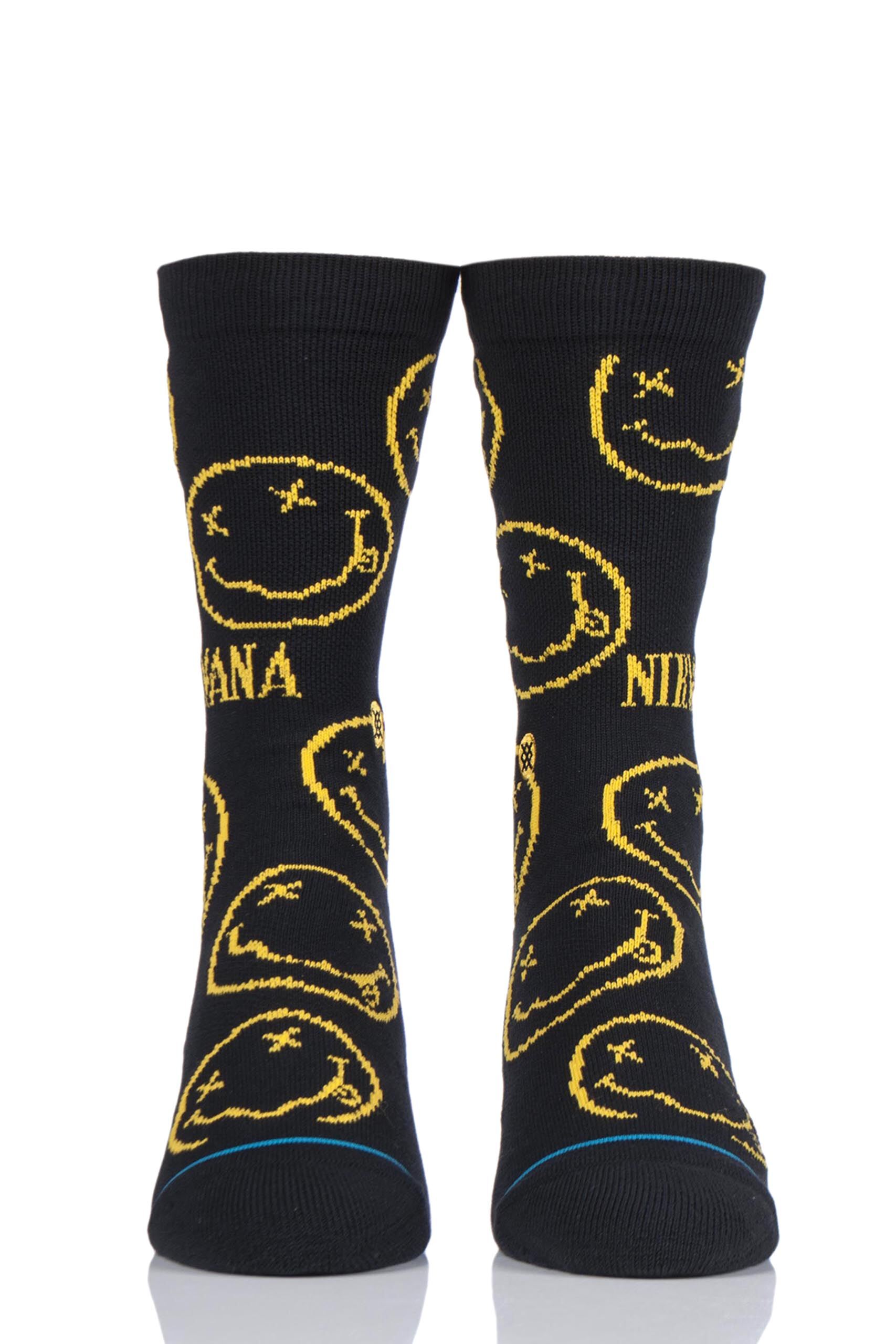 Image of 1 Pair Black Nirvana Face Cotton Socks Unisex 8.5-11.5 Mens - Stance