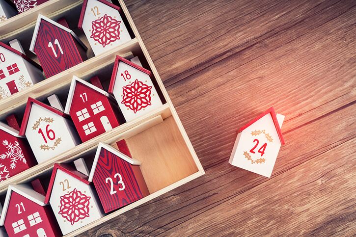 Handmade calendar with wooden mini houses