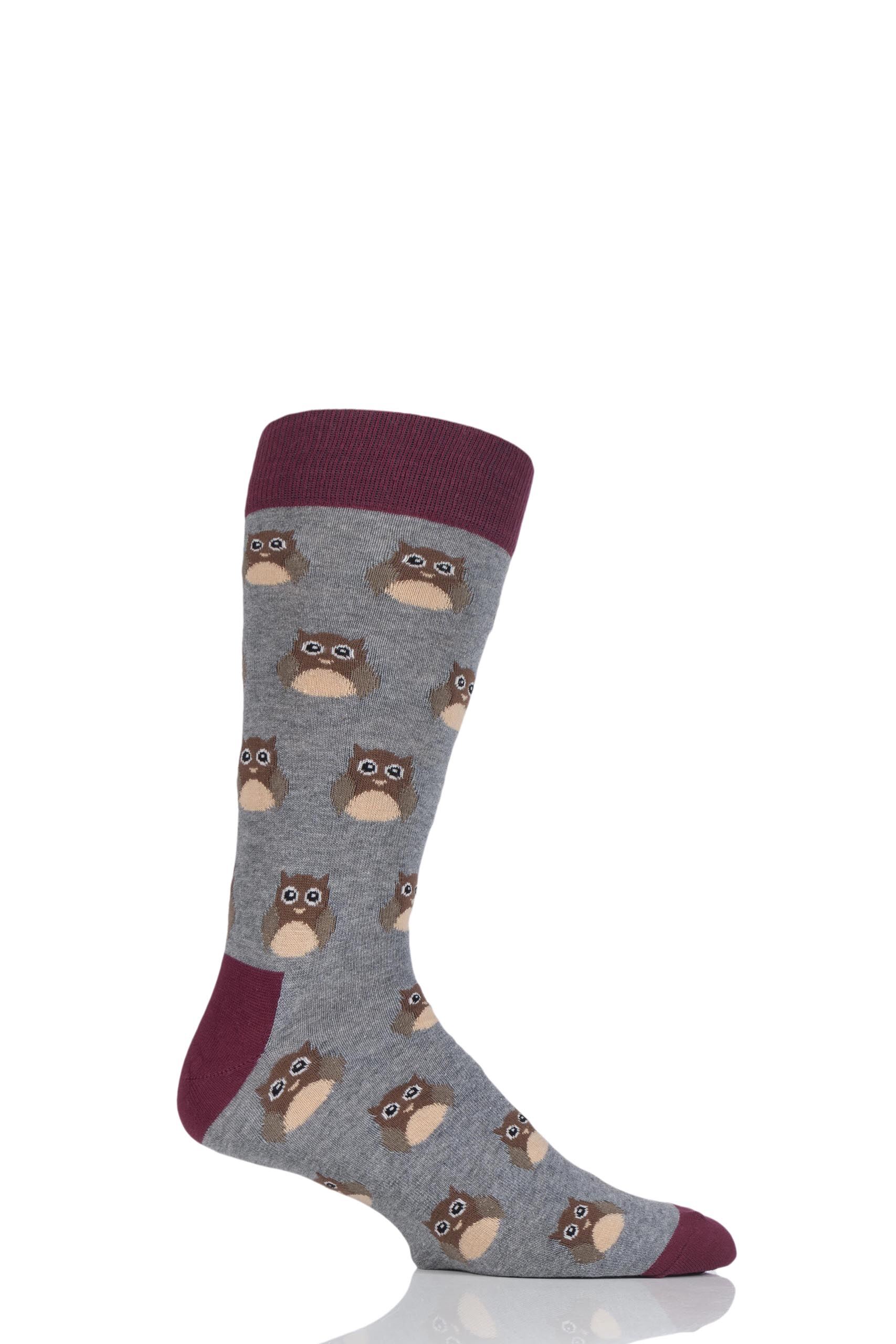 Image of 1 Pair Grey Animal Design Socks - Owl Men's 7.5-11.5 Mens - Moustard