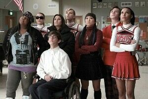 Glee stars shining in bright tights