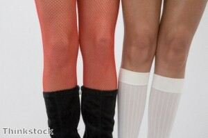 Andrej Pejic wears knee-high schoolgirl socks