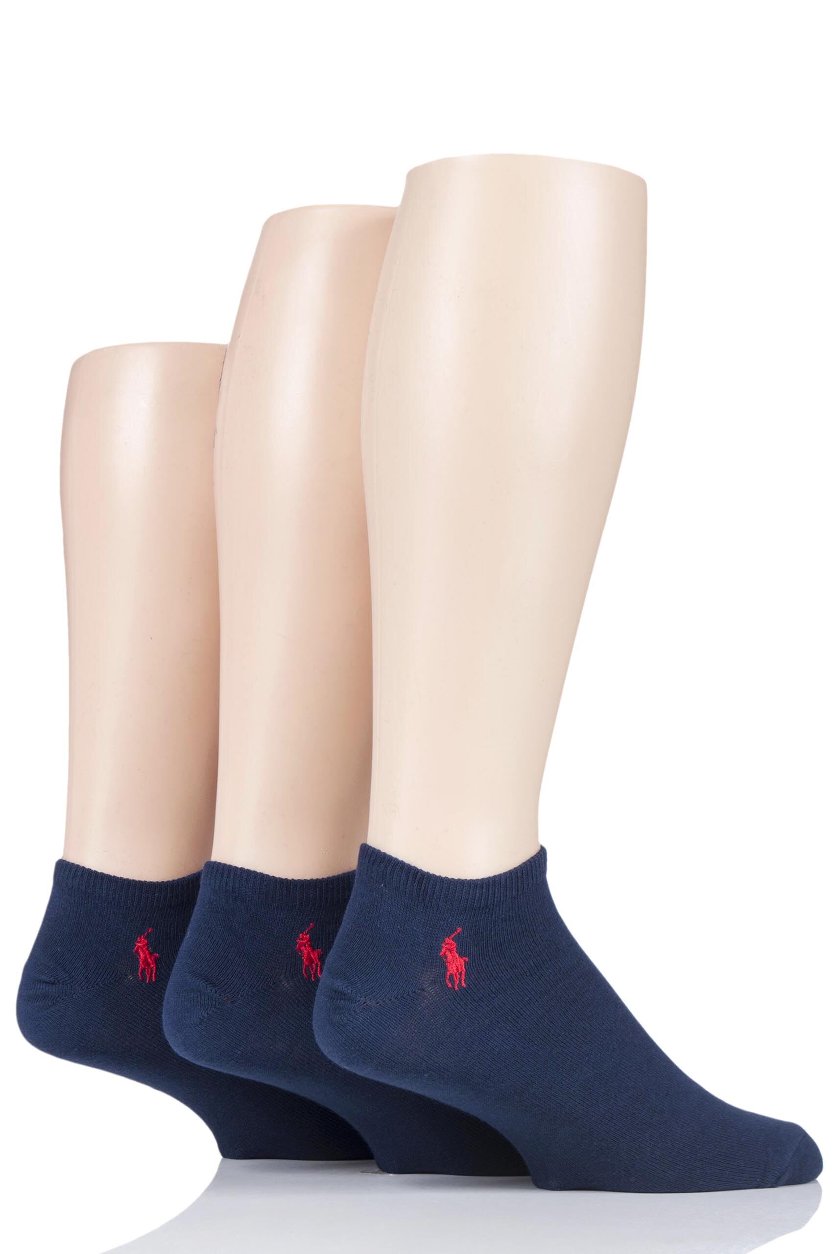 Image of 3 Pair Navy Plain Cotton Ghost Ped Socks Men's 6-11 Mens - Ralph Lauren