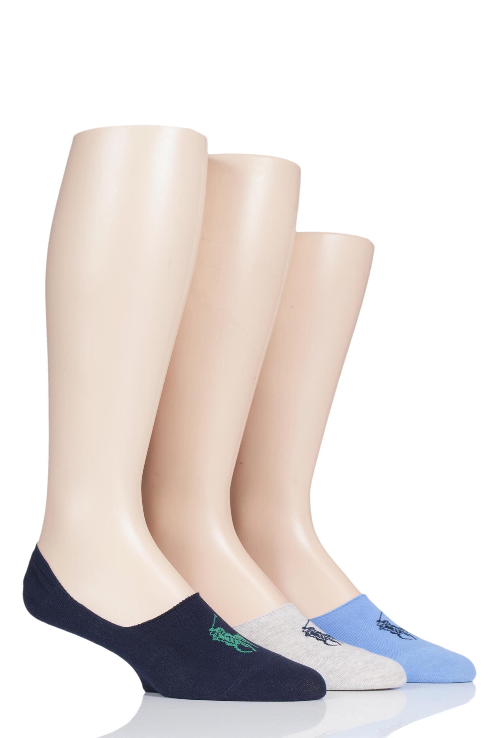 Image of 3 Pair Blue / Grey / Navy Light Weight Cotton Trainer Liner Socks Men's 6-11 Mens - Ralph Lauren