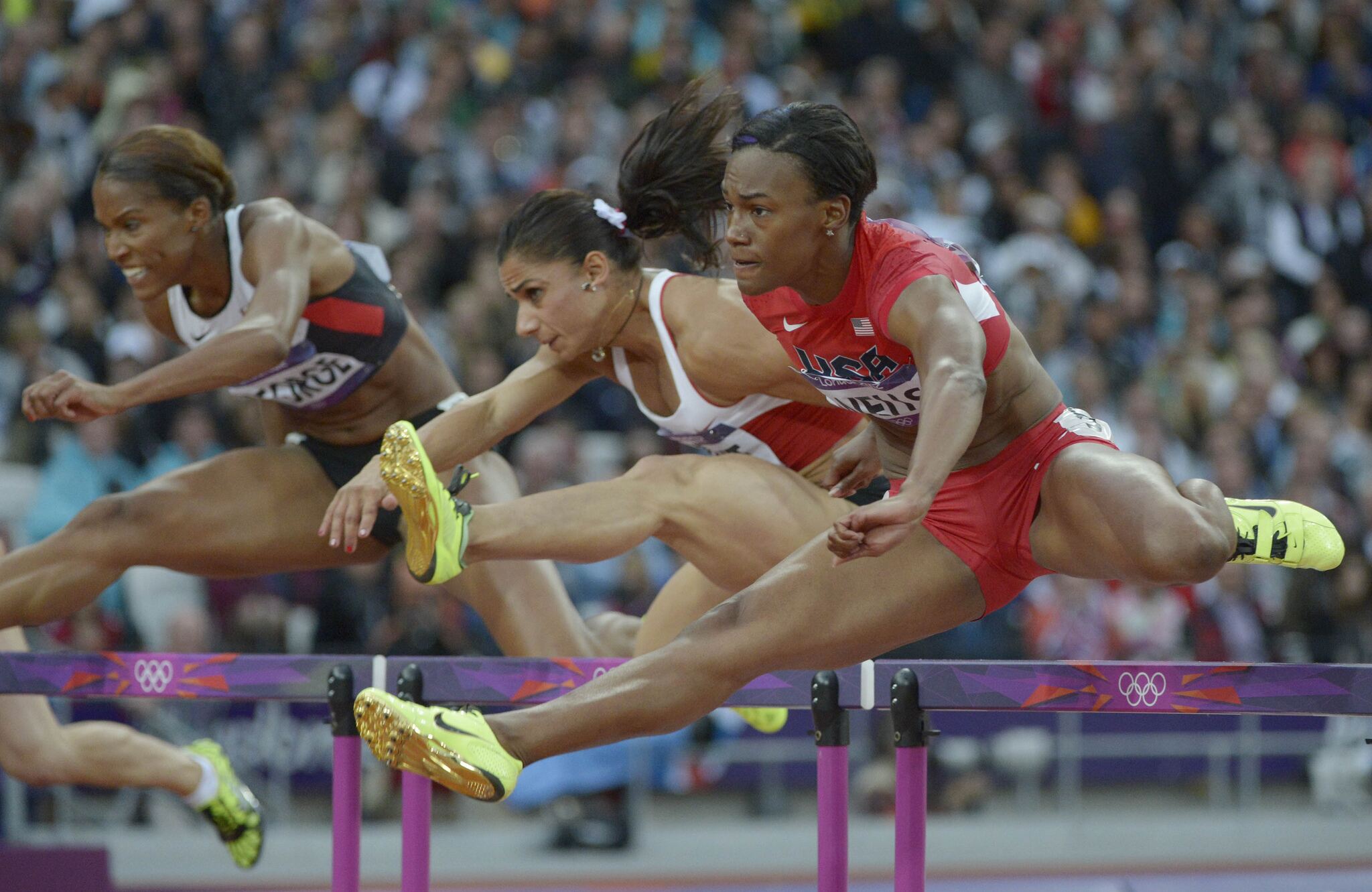 Athletes competing, wearing sports socks