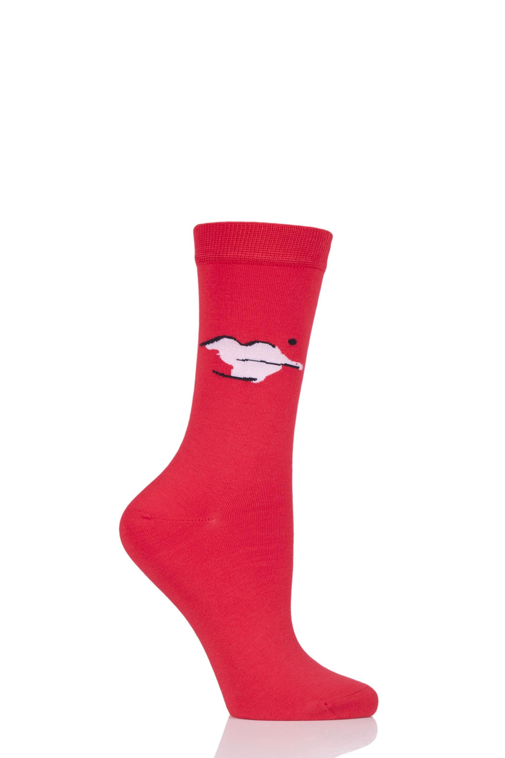 Image of 1 Pair Multi Single Lips Bamboo Socks Ladies 4-8 Ladies - Lulu Guinness