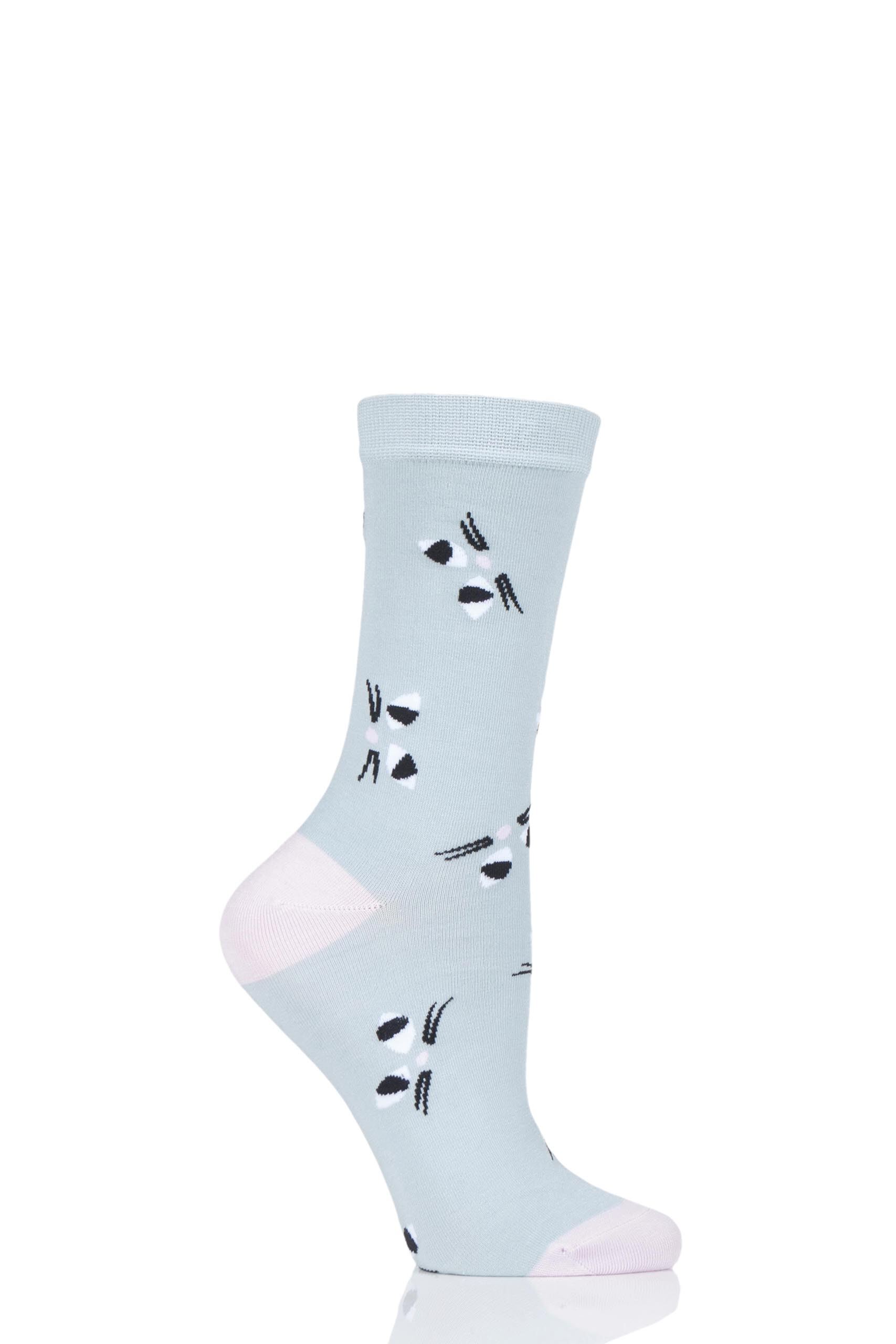 Image of 1 Pair Multi Cats Eyes Blue Bamboo Socks Ladies 4-8 Ladies - Lulu Guinness