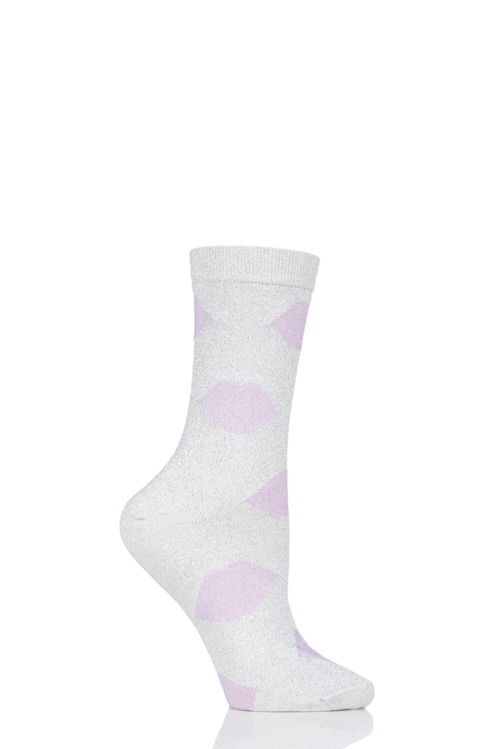 Image of 1 Pair Multi Glitter Lips Bamboo Socks Ladies 4-8 Ladies - Lulu Guinness