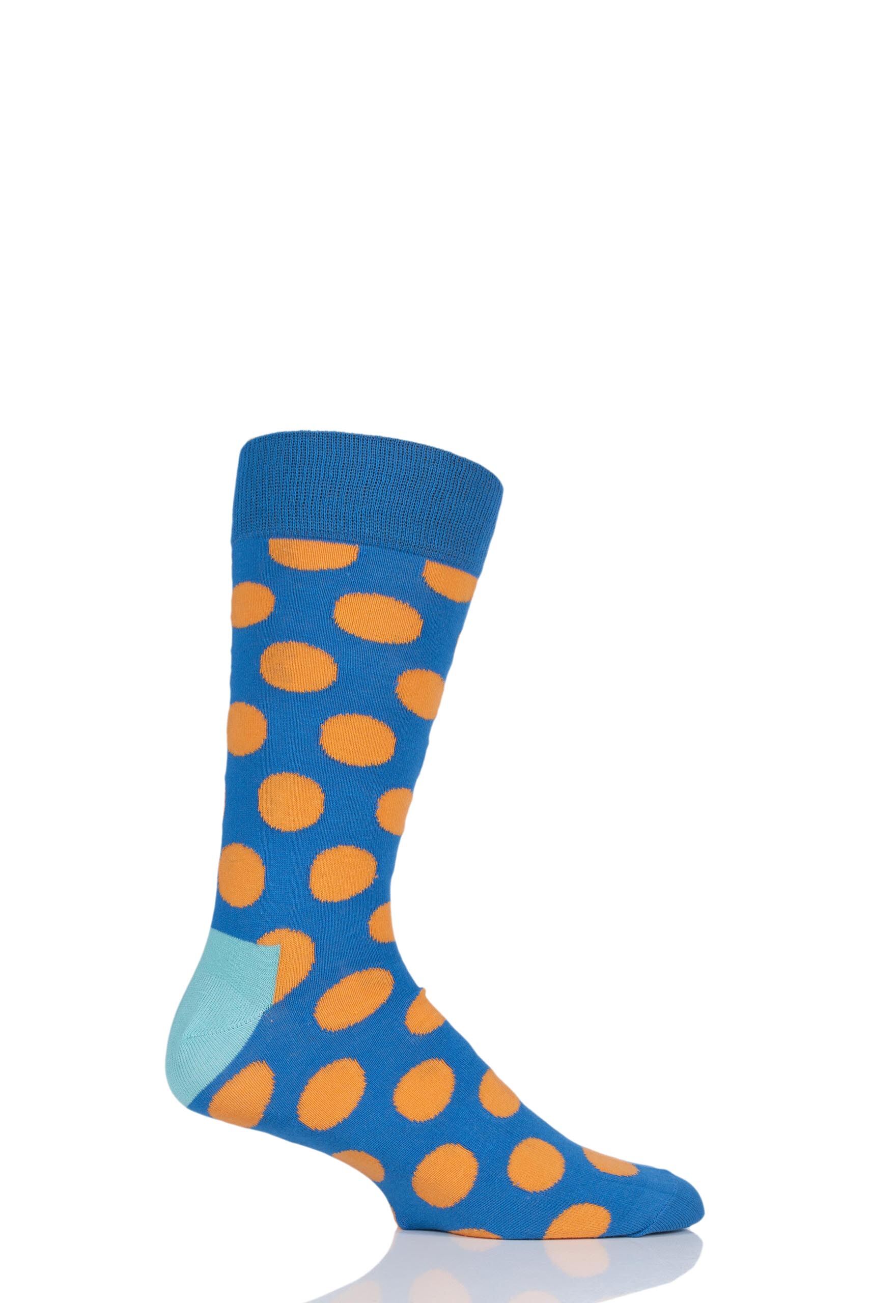 Image of 1 Pair Blue 2 Big Dot Combed Cotton Socks Unisex 7.5-11.5 Unisex - Happy Socks