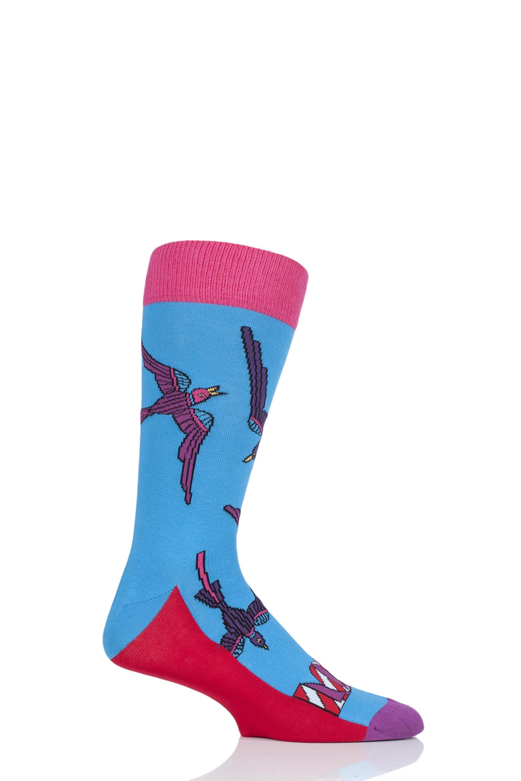 Image of 1 Pair Blue Beatles 50th Anniversary Yellow Submarine Love Cotton Socks Unisex 4-7 Unisex - Happy Socks