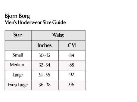 Bjorn Borg Men's Underwear Size Guide Bjorn Borg Men's Underwear Size Guide