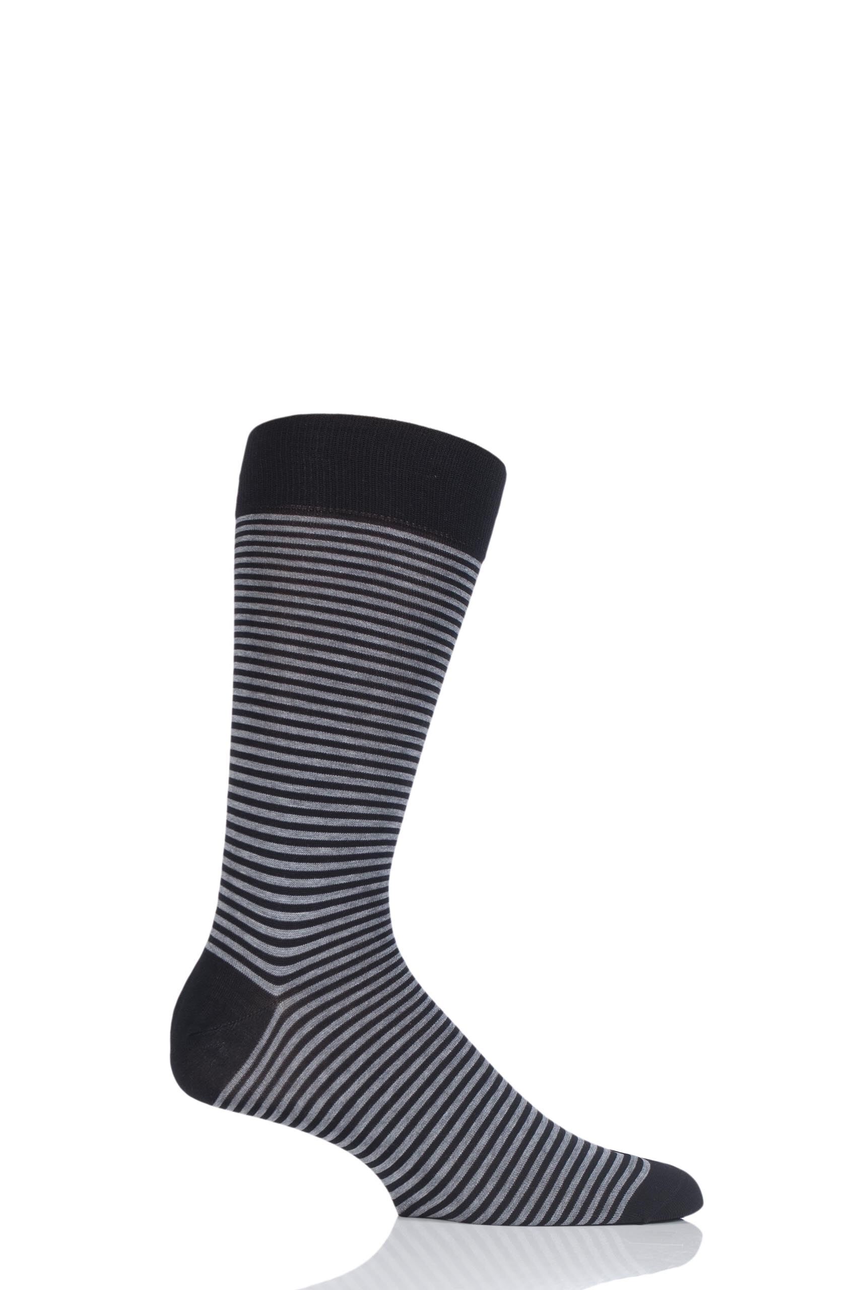 Image of 1 Pair Black Farringdon Classic Stripe Cotton Lisle Socks Men's 7.5-9.5 Mens - Pantherella